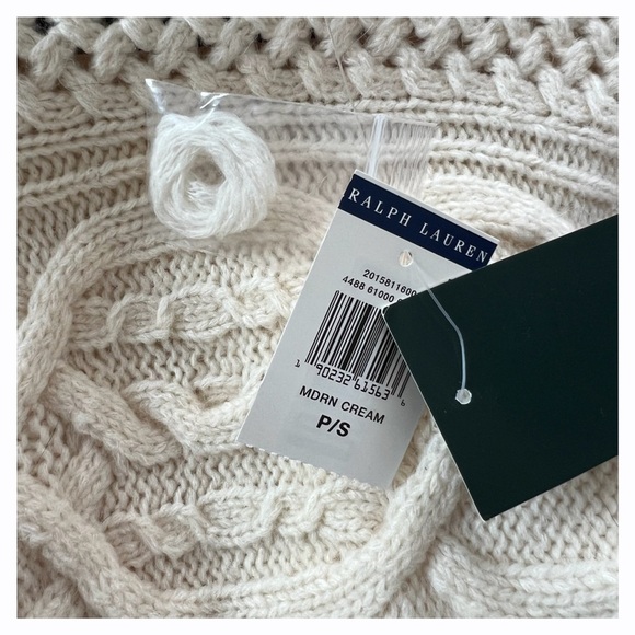 Ralph Lauren Womens Cream Ivory Chunky Cable Knit Sweater Poncho Petite Small - Picture 9 of 9